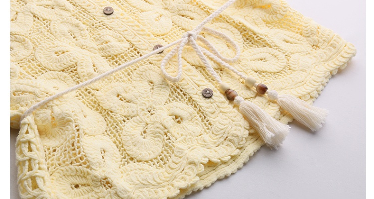 Gauze hollow T-shirt chiffon crochet skirt 3pcs set