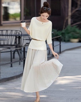 Skirt hem horizontal collar skirt with belt tops 2pcs set