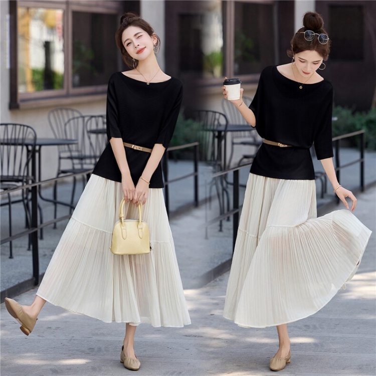 Skirt hem horizontal collar skirt with belt tops 2pcs set