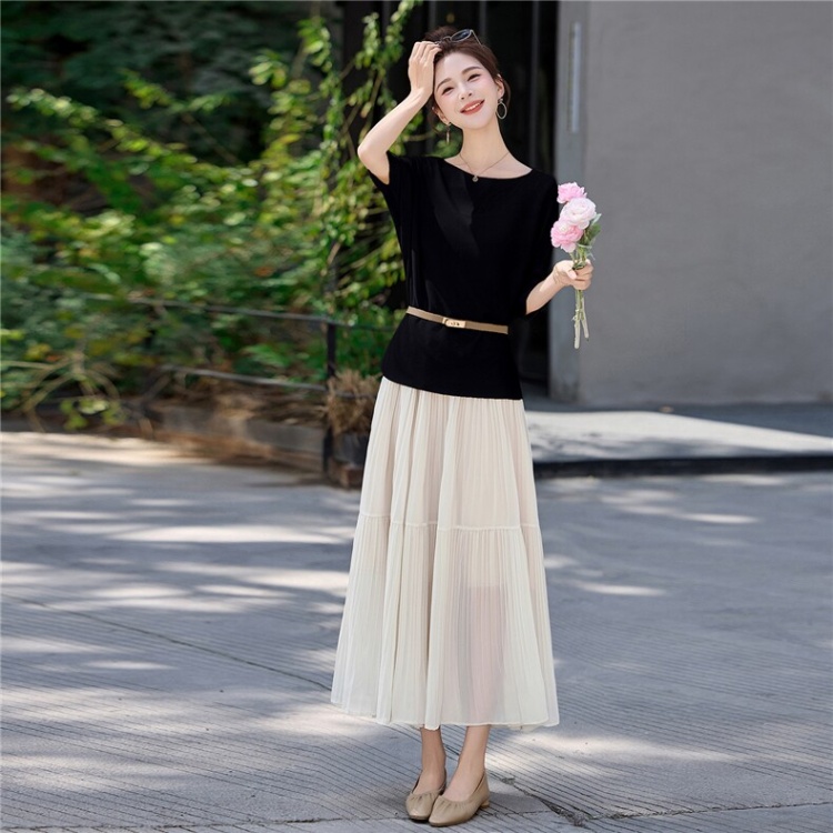Skirt hem horizontal collar skirt with belt tops 2pcs set