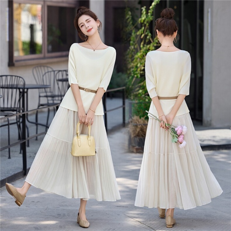 Skirt hem horizontal collar skirt with belt tops 2pcs set