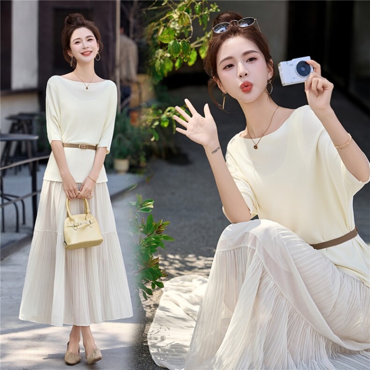 Skirt hem horizontal collar skirt with belt tops 2pcs set