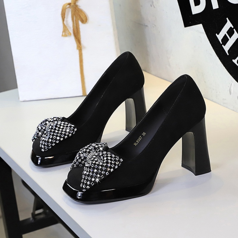 Bow rhinestone low lazy shoes Korean style thick shoes