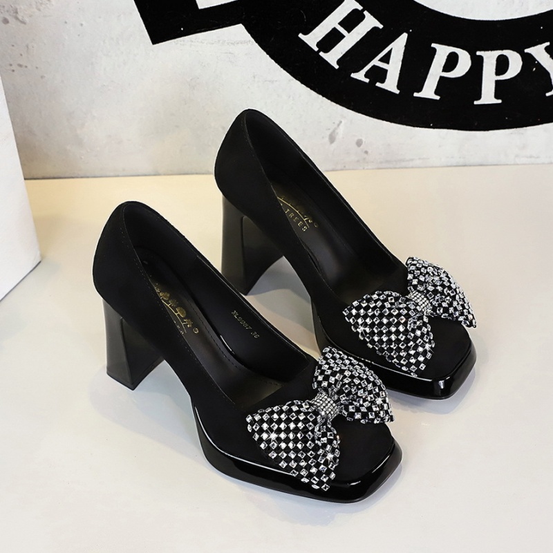 Bow rhinestone low lazy shoes Korean style thick shoes
