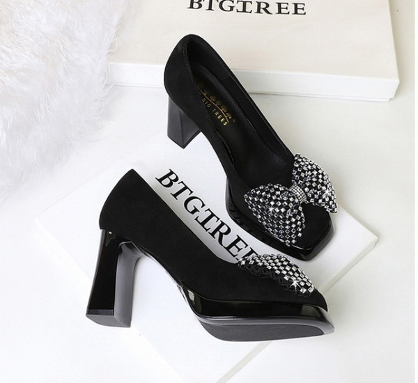 Bow rhinestone low lazy shoes Korean style thick shoes