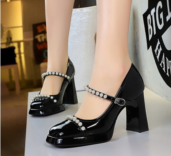 Square head thick platform mixed colors shoes for women