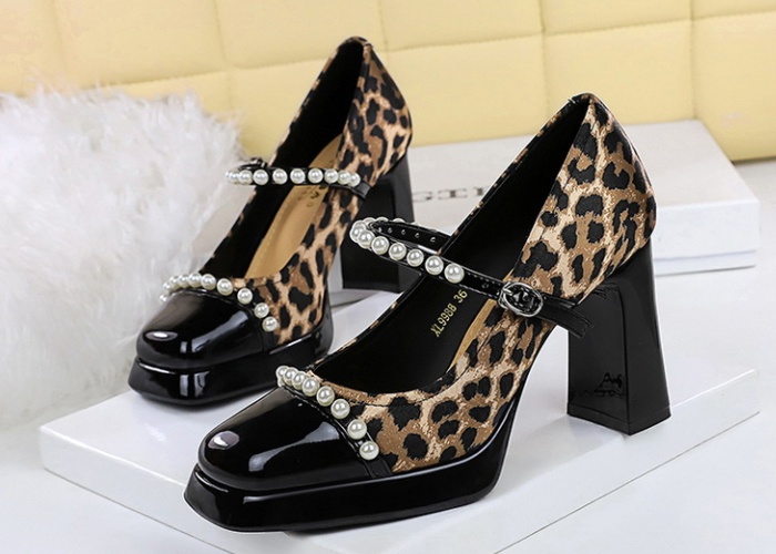 Square head thick platform mixed colors shoes for women