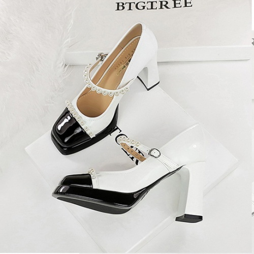 Square head thick platform mixed colors shoes for women