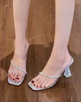 Transparent thick slippers crystal silver sandals for women