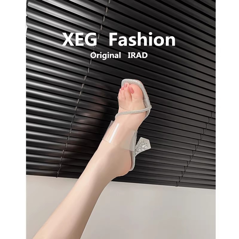 Transparent thick slippers crystal silver sandals for women