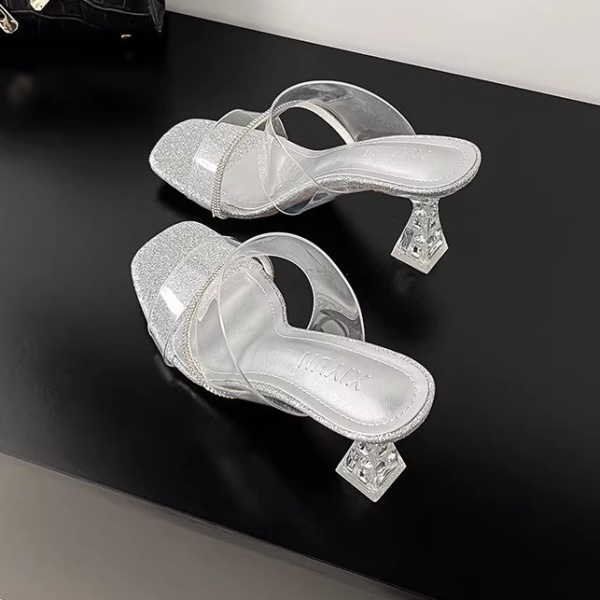 Transparent thick slippers crystal silver sandals for women