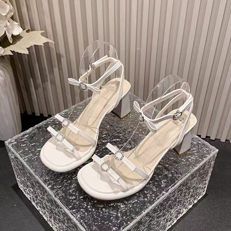 Seaside tender thick rhinestone bandage sandals