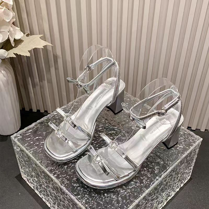 Seaside tender thick rhinestone bandage sandals