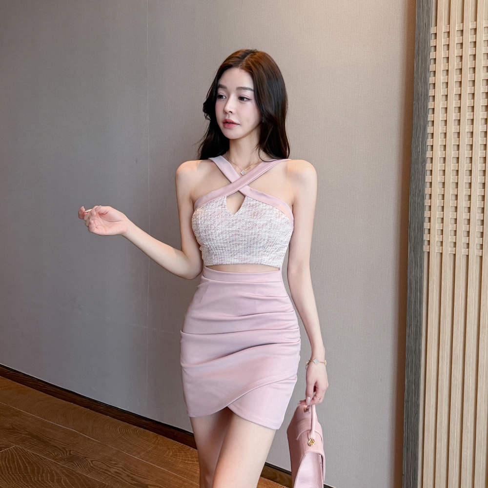 Temperament spicegirl dress low-cut fold T-back