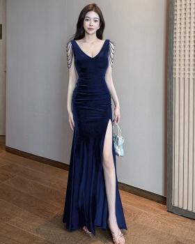 Mopping nightclub sexy evening dress halter split formal dress