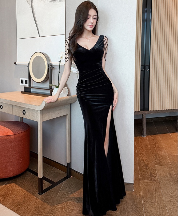 Mopping nightclub sexy evening dress halter split formal dress