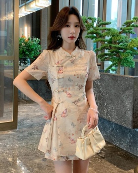 Summer large yard shorts butterfly cheongsam 2pcs set