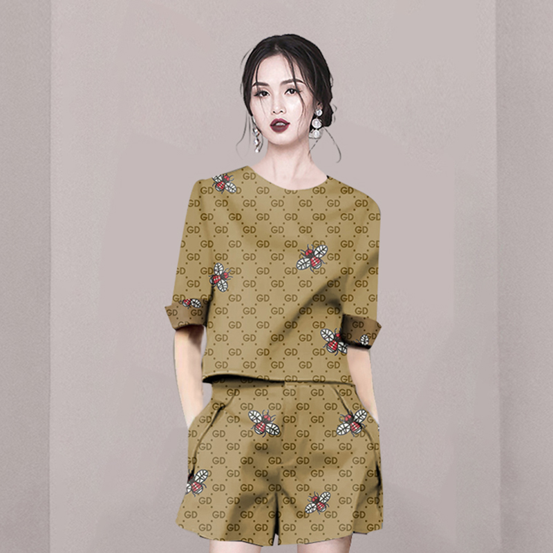 Casual bee T-shirt summer shorts 2pcs set for women