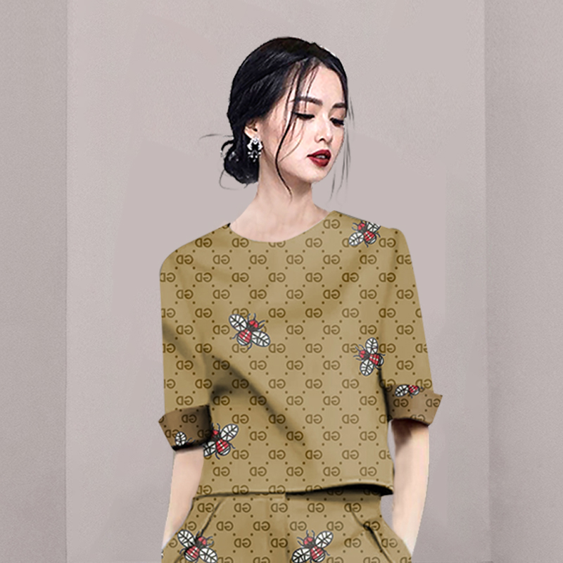 Casual bee T-shirt summer shorts 2pcs set for women