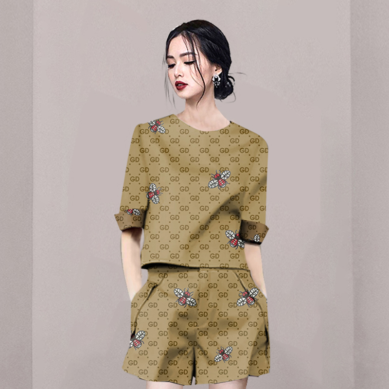 Casual bee T-shirt summer shorts 2pcs set for women