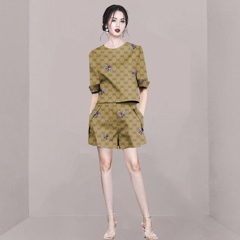 Casual bee T-shirt summer shorts 2pcs set for women