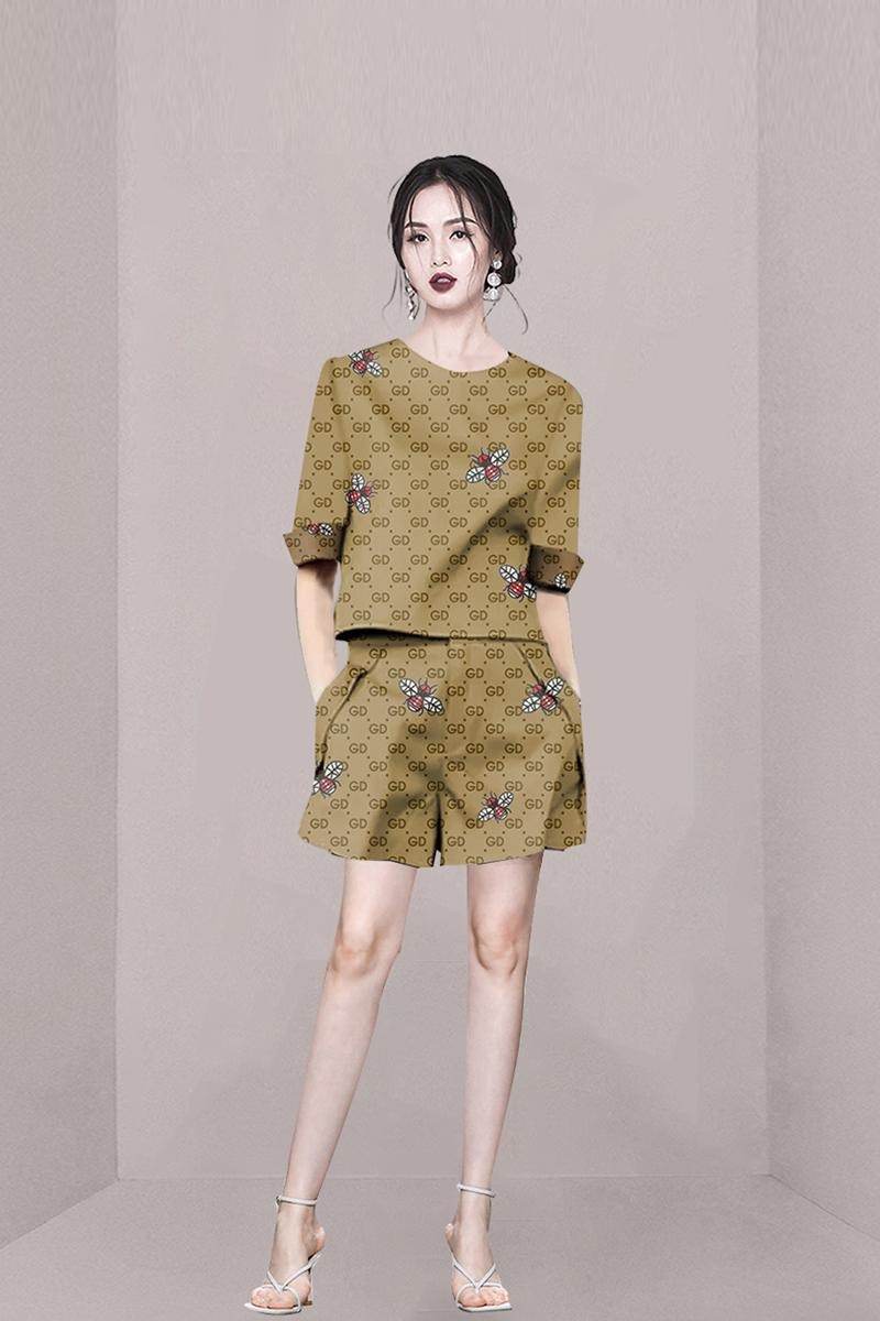Casual bee T-shirt summer shorts 2pcs set for women