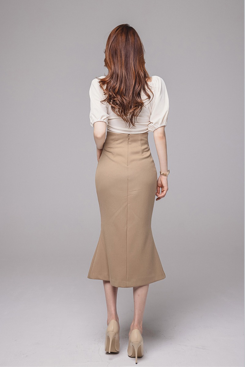 Puff sleeve package hip skirt high waist tops 2pcs set