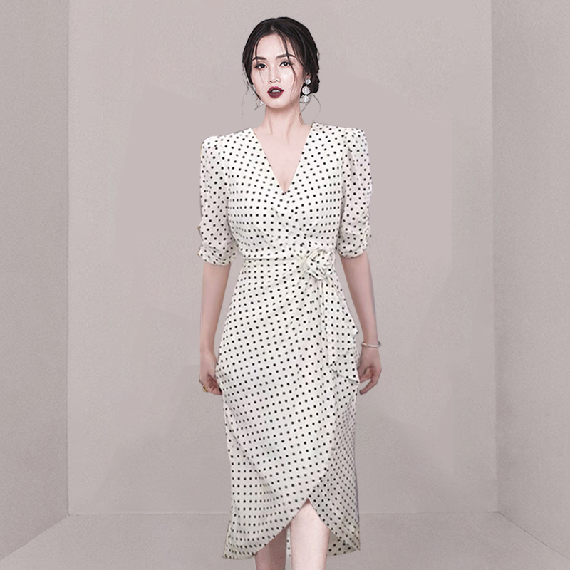 Summer package hip slim polka dot dress for women