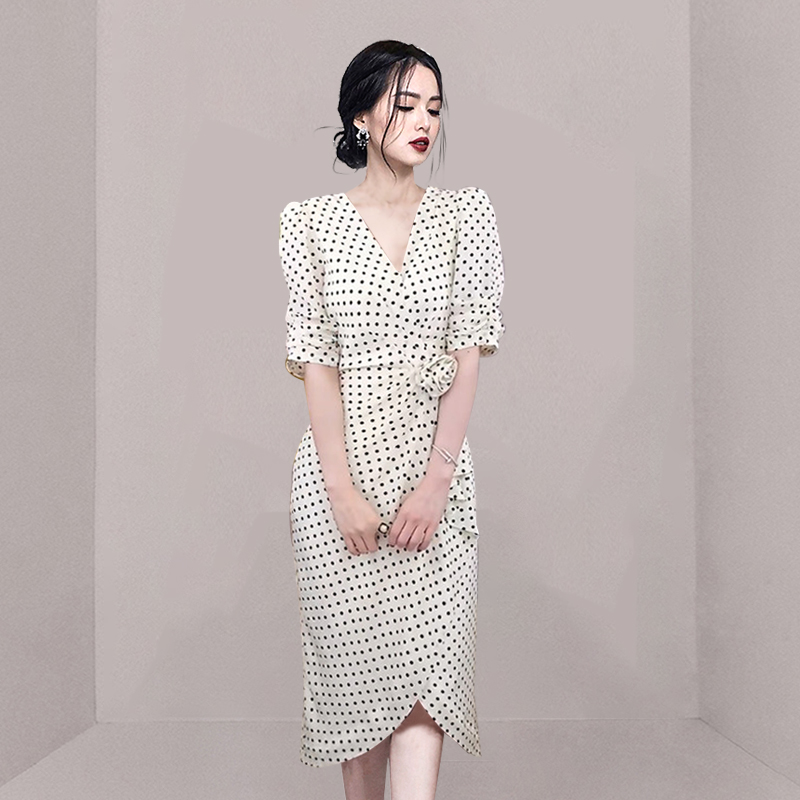 Summer package hip slim polka dot dress for women