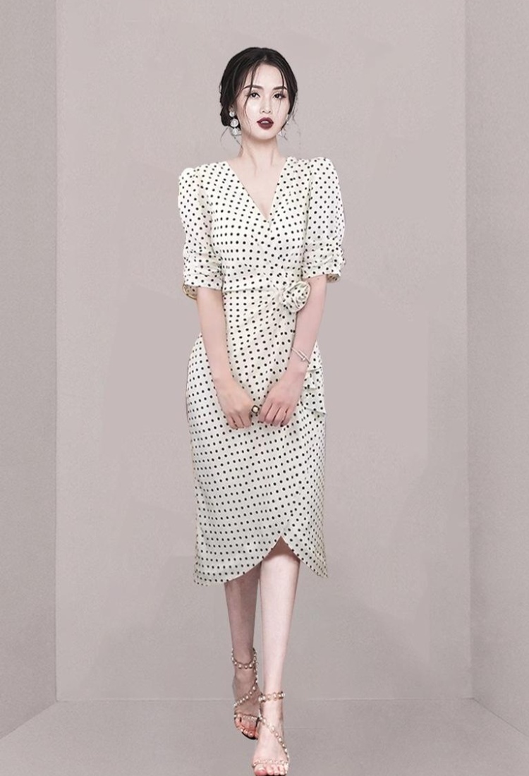 Summer package hip slim polka dot dress for women