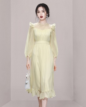 Chiffon dress lotus leaf edges long dress for women