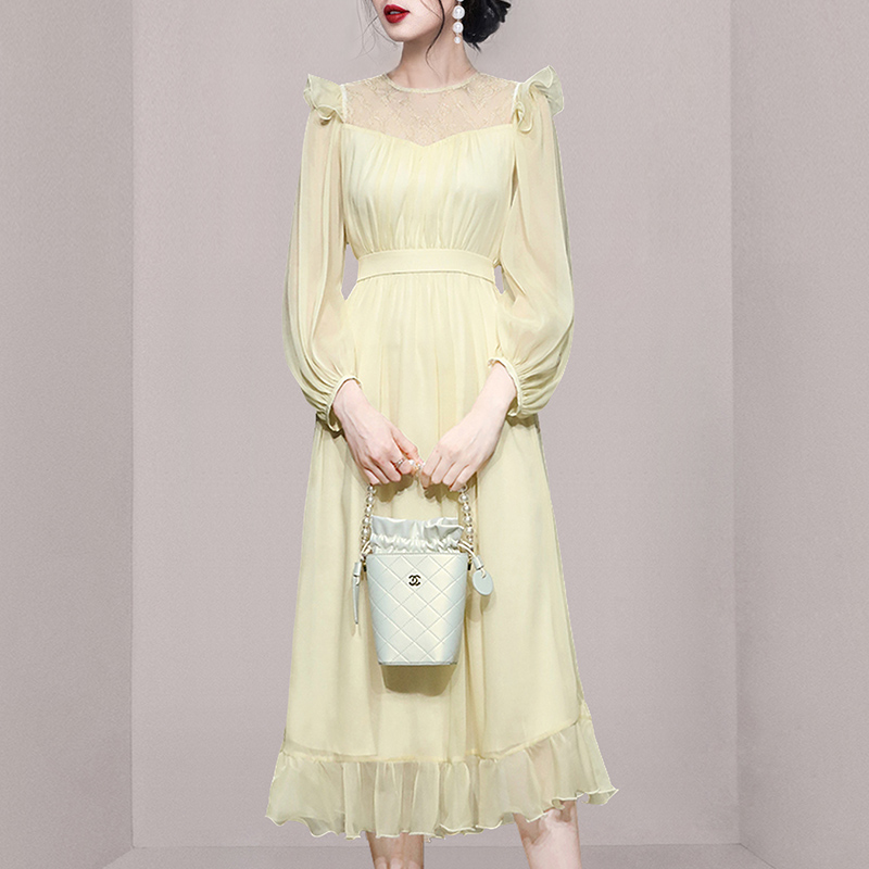 Chiffon dress lotus leaf edges long dress for women