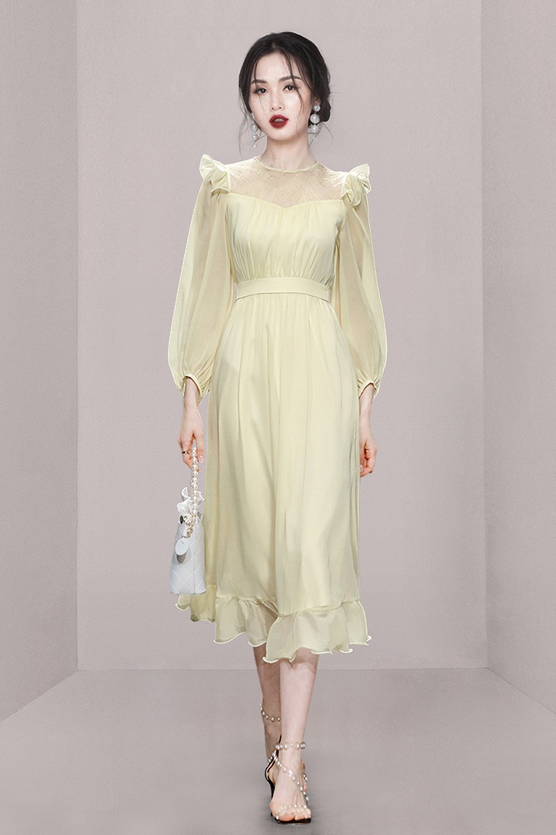 Chiffon dress lotus leaf edges long dress for women