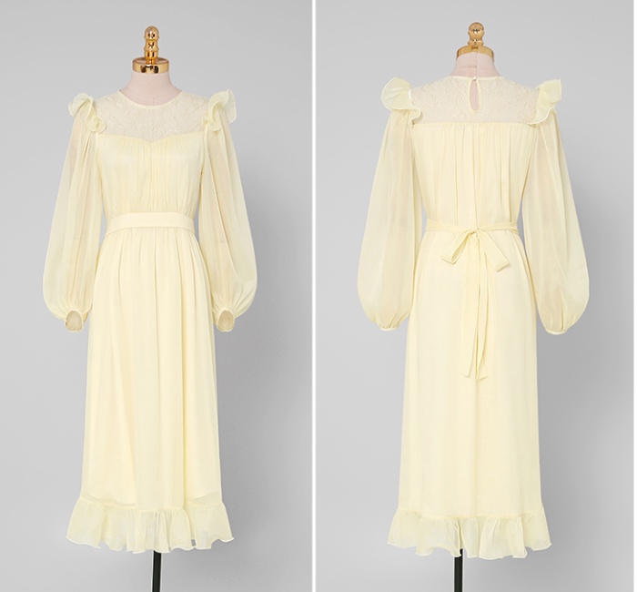 Chiffon dress lotus leaf edges long dress for women