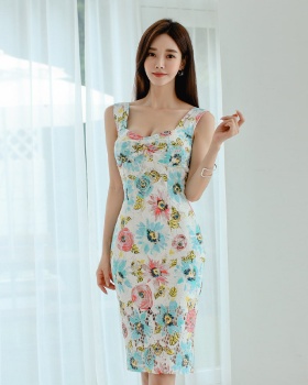 Long package hip printing summer lace dress for women