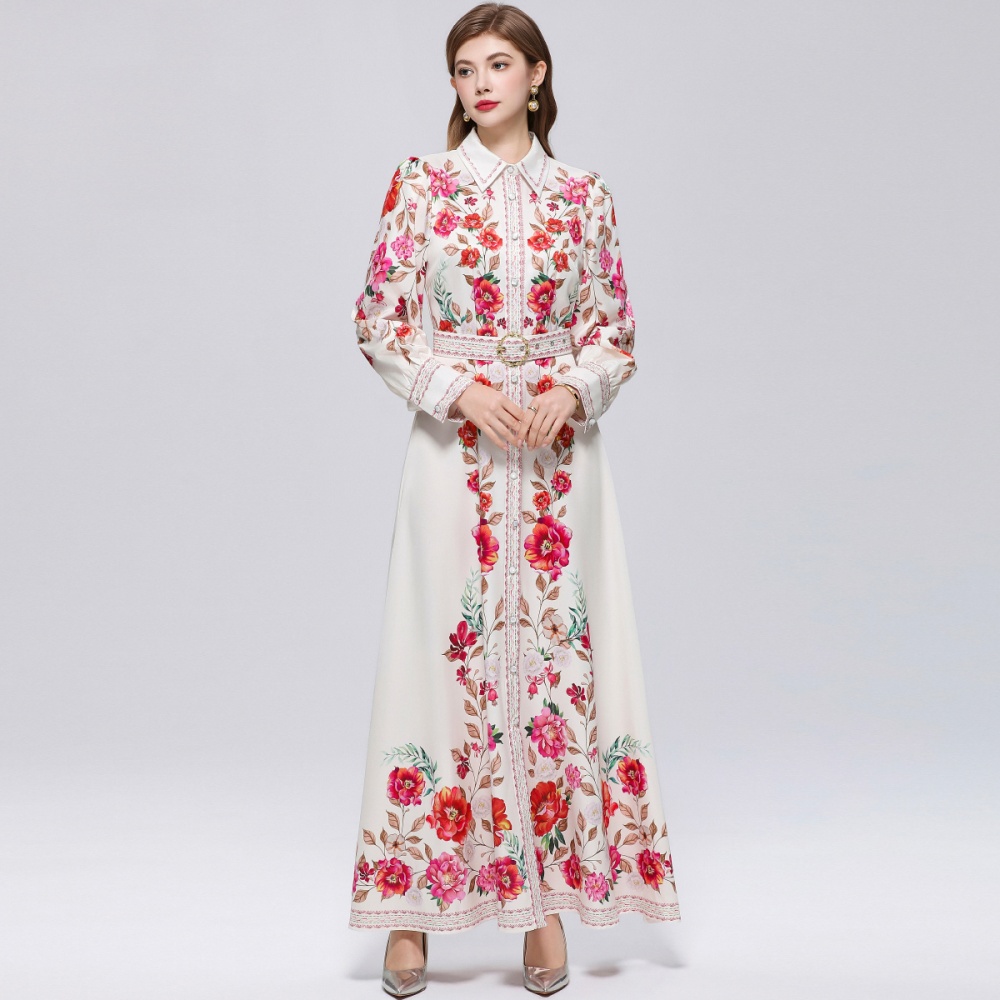 Puff sleeve breasted dress slim formal dress