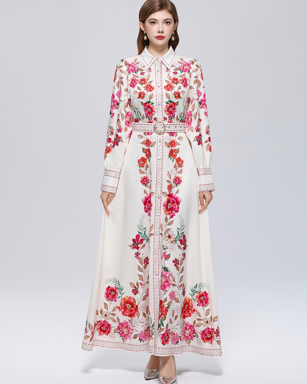 Puff sleeve breasted dress slim formal dress