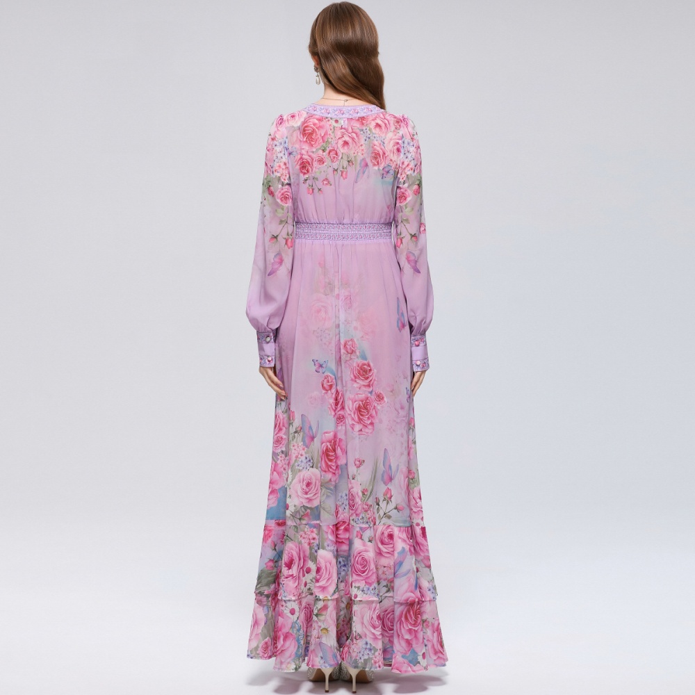 Big skirt printing dress retro long dress for women