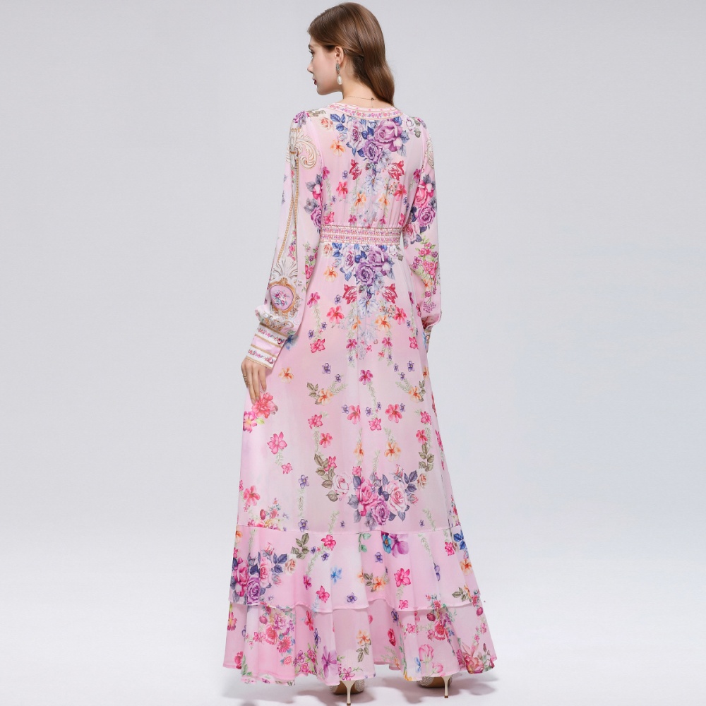 Retro frenum dress printing long dress for women