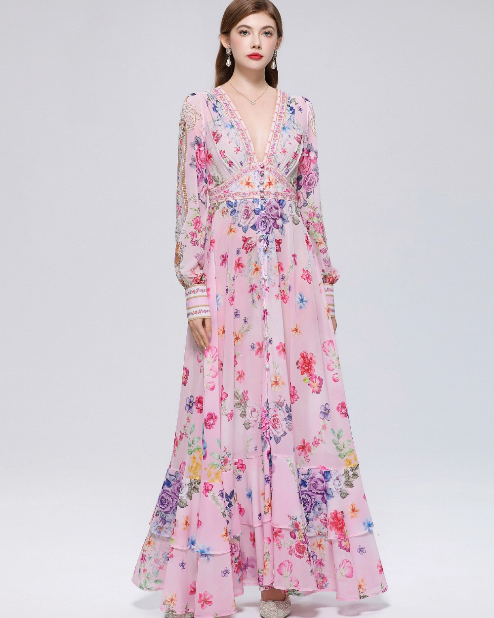 Retro frenum dress printing long dress for women