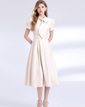 With belt elegant temperament ladies short sleeve dress