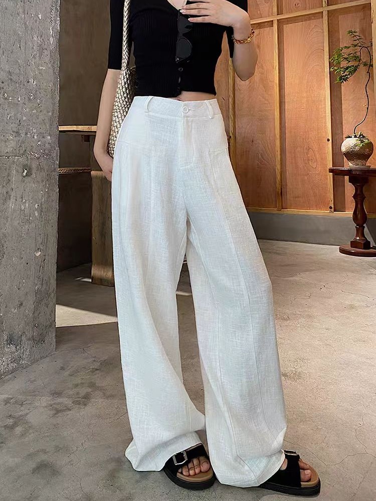 Drape cotton linen ice silk wide leg pants for women