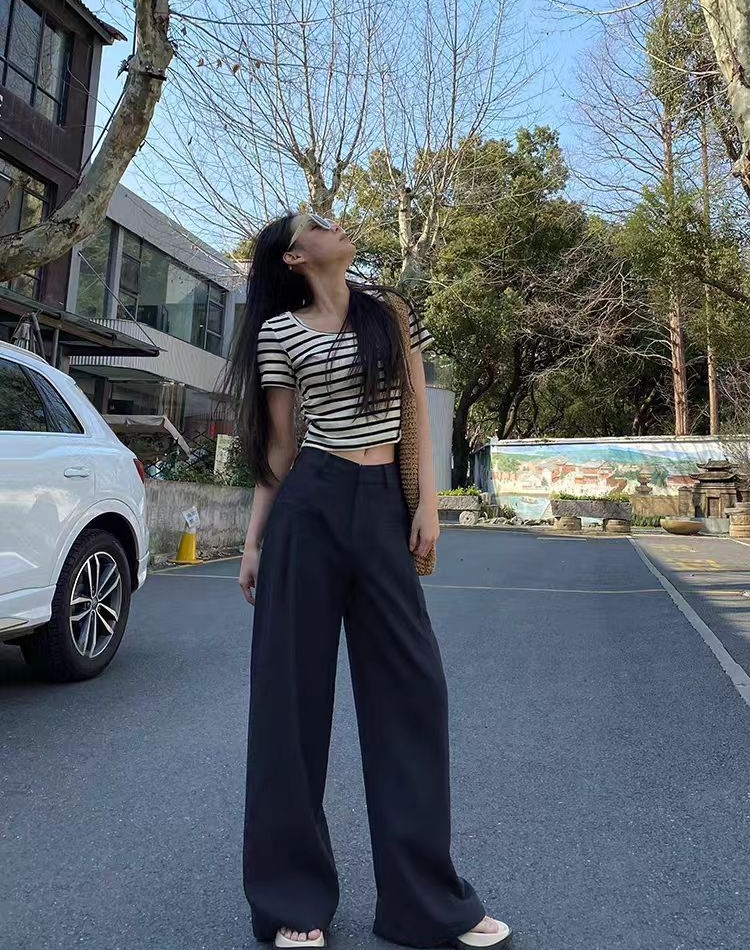 Drape cotton linen ice silk wide leg pants for women