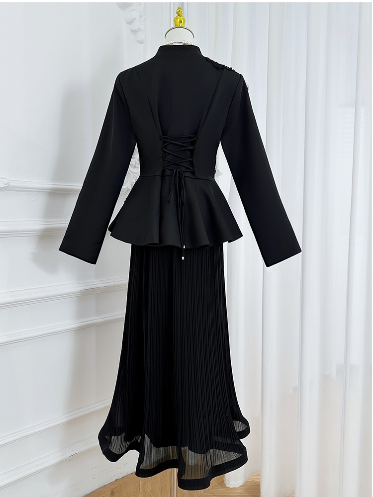 Beading back waistband tops temperament fashion skirt a set