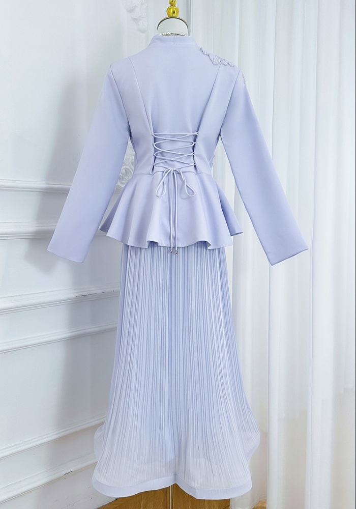 Beading back waistband tops temperament fashion skirt a set