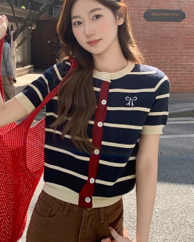 Korean style stripe cardigan temperament sweater