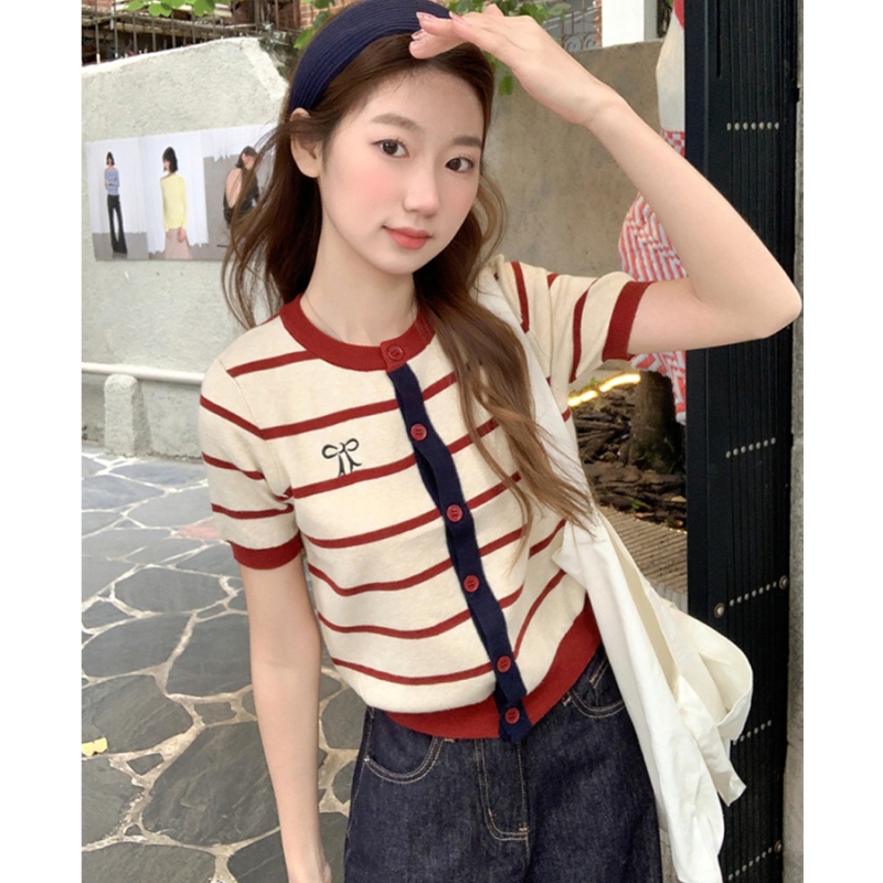 Korean style stripe cardigan temperament sweater