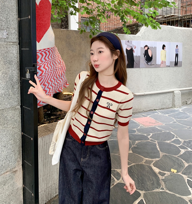 Korean style stripe cardigan temperament sweater