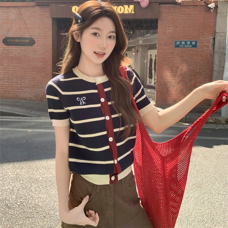 Korean style stripe cardigan temperament sweater