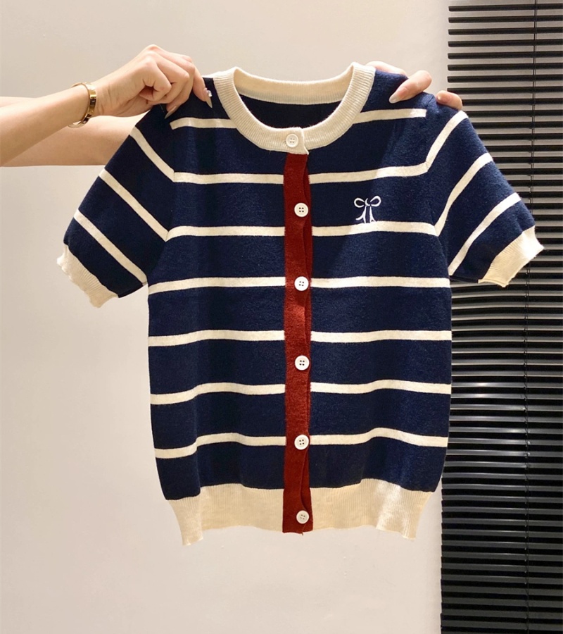 Korean style stripe cardigan temperament sweater